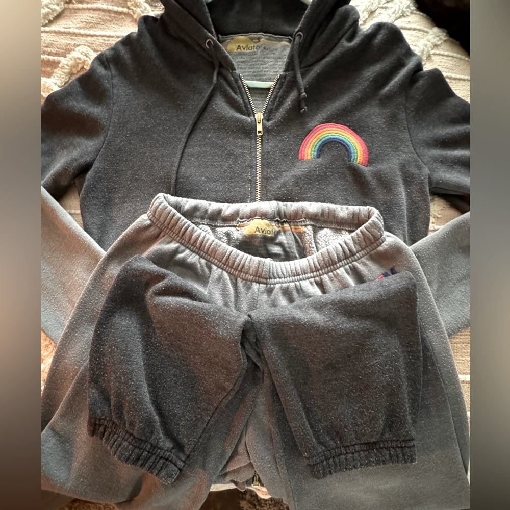 Aviator Nation Charcoal Hoodie & Sweatpants with Rainbow Patch